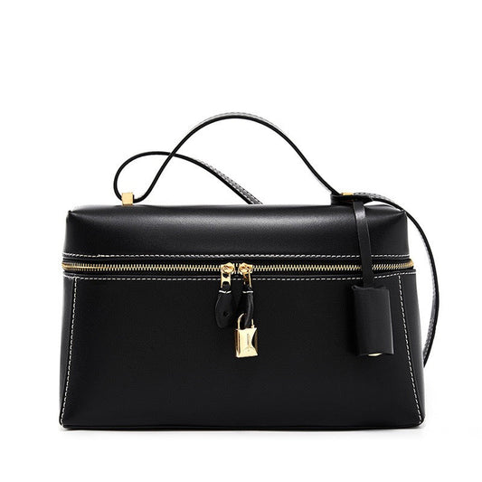 Women's Genuine Leather Crossbody Bucket Bag with Inner Pouch