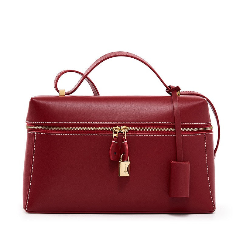 Women's Genuine Leather Crossbody Bucket Bag with Inner Pouch