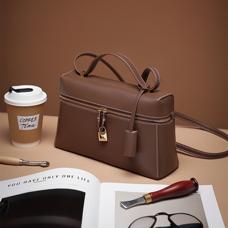 Women's Genuine Leather Crossbody Bucket Bag with Inner Pouch
