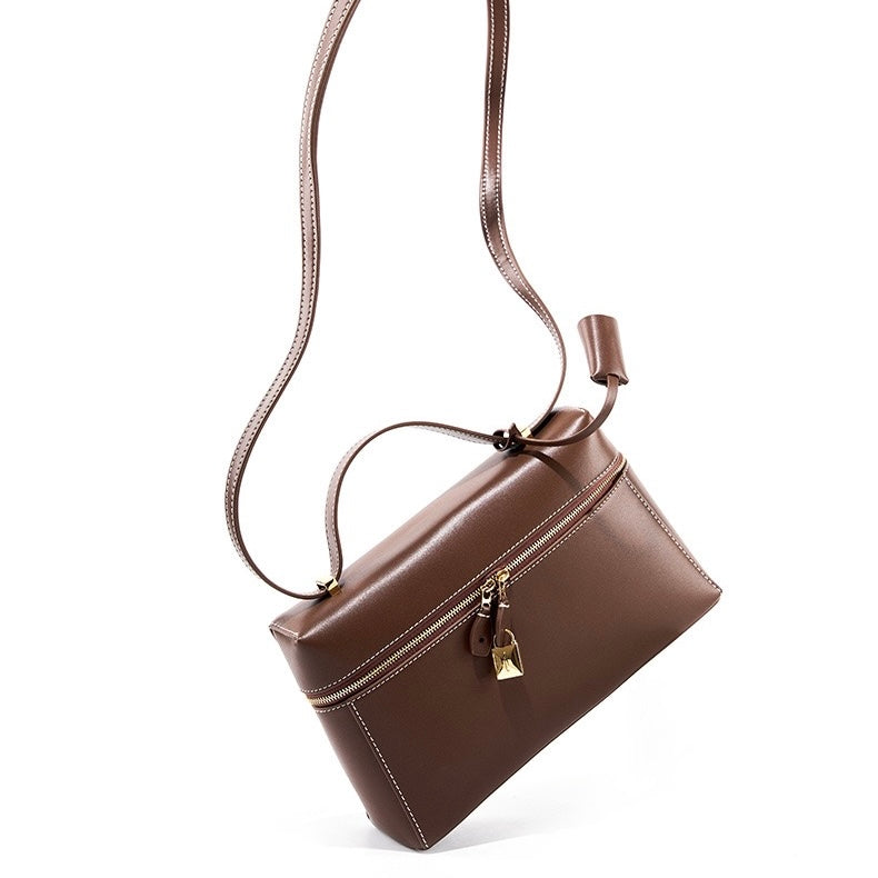 Women's Genuine Leather Crossbody Bucket Bag with Inner Pouch