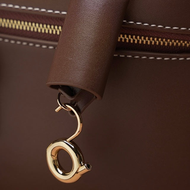 Women's Genuine Leather Crossbody Bucket Bag with Inner Pouch