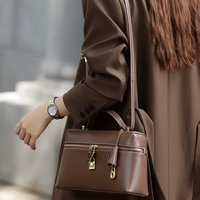 Women's Genuine Leather Crossbody Bucket Bag with Inner Pouch