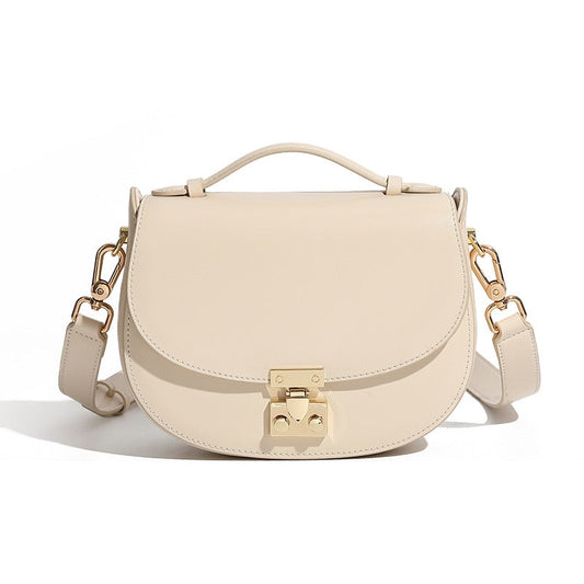 Women's Genuine Leather Compact Saddle Shoulder Bag with Clasp Closure