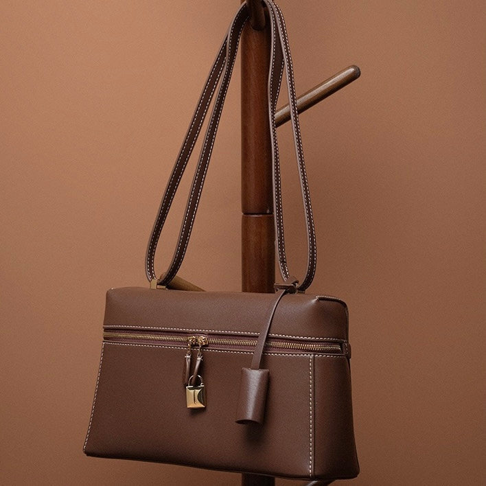 Women's Genuine Leather Crossbody Bucket Bag with Inner Pouch