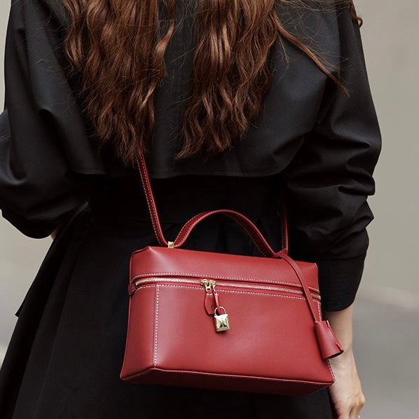 Women's Genuine Leather Crossbody Bucket Bag with Inner Pouch