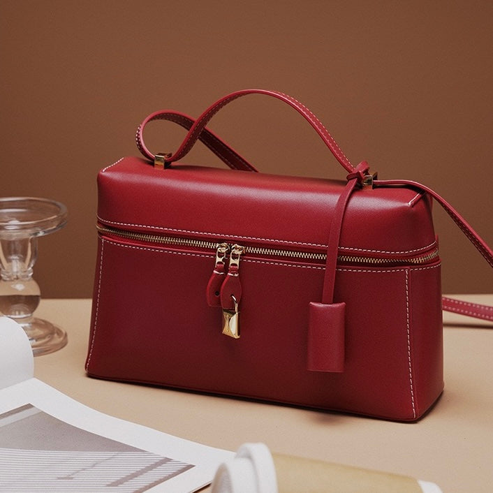Women's Genuine Leather Crossbody Bucket Bag with Inner Pouch