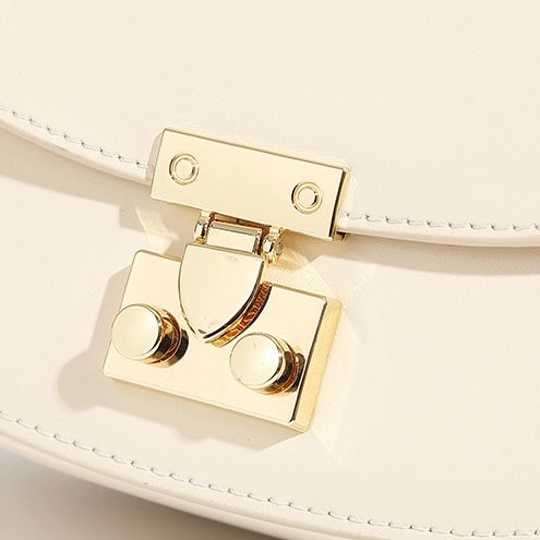 Women's Genuine Leather Compact Saddle Shoulder Bag with Clasp Closure