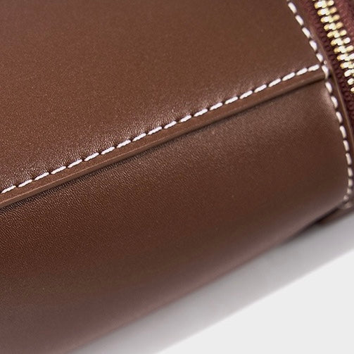Women's Genuine Leather Crossbody Bucket Bag with Inner Pouch