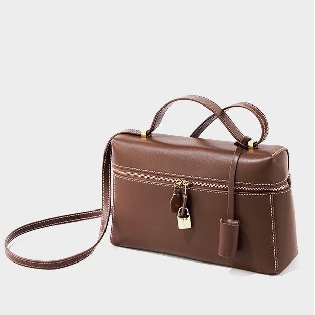 Women's Genuine Leather Crossbody Bucket Bag with Inner Pouch