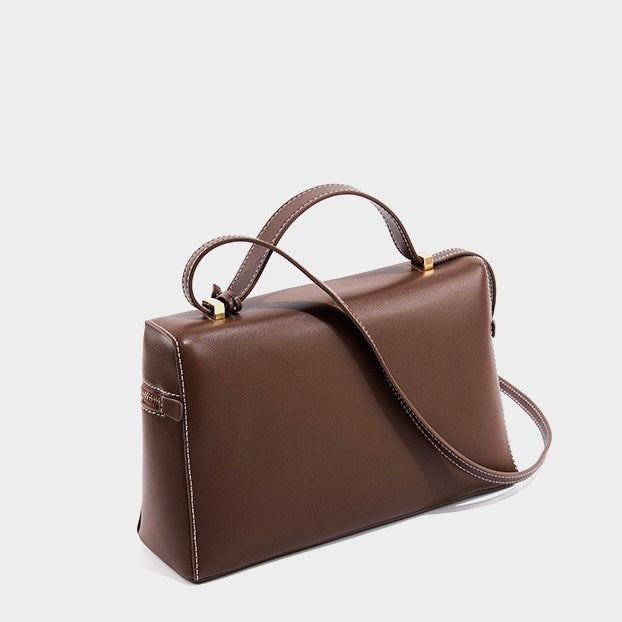 Women's Genuine Leather Crossbody Bucket Bag with Inner Pouch