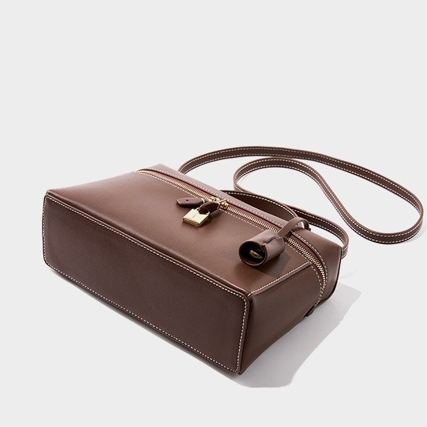 Women's Genuine Leather Crossbody Bucket Bag with Inner Pouch