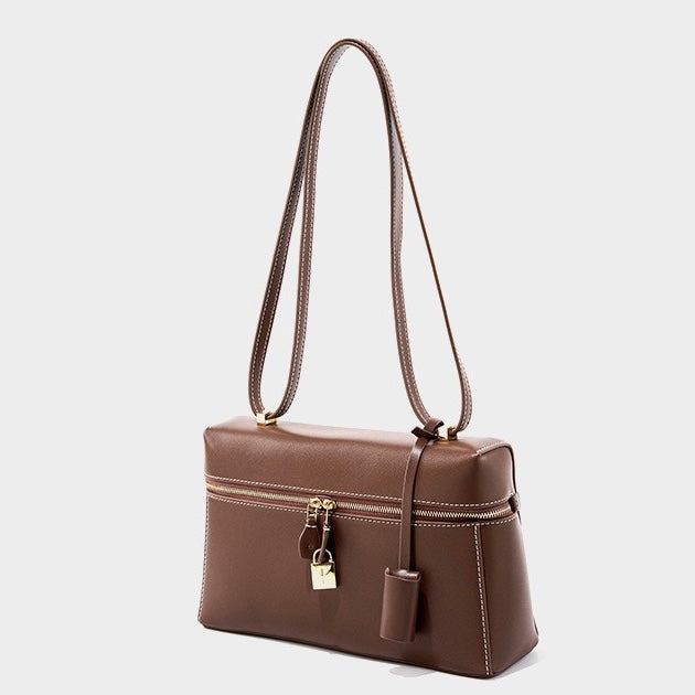 Women's Genuine Leather Crossbody Bucket Bag with Inner Pouch
