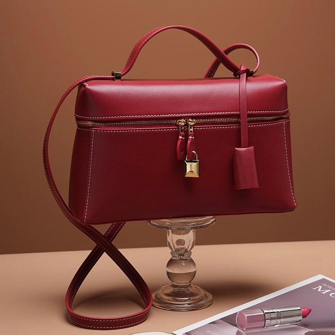 Women's Genuine Leather Crossbody Bucket Bag with Inner Pouch