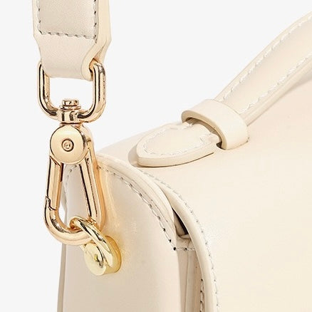 Women's Genuine Leather Compact Saddle Shoulder Bag with Clasp Closure