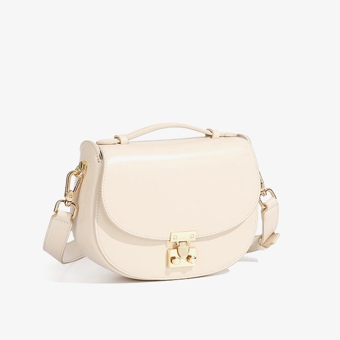 Women's Genuine Leather Compact Saddle Shoulder Bag with Clasp Closure