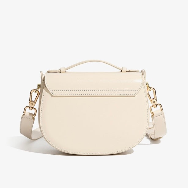 Women's Genuine Leather Compact Saddle Shoulder Bag with Clasp Closure
