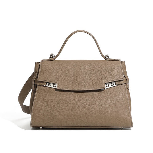 Women's Genuine Leather Large Capacity Tote Bag with Clasp Closure