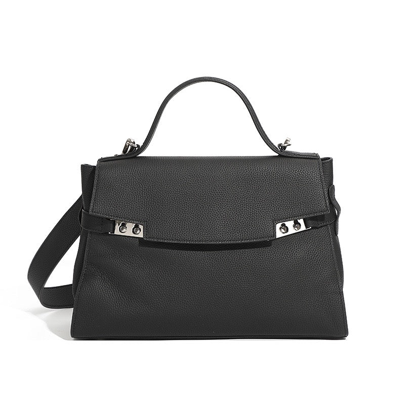 Women's Genuine Leather Large Capacity Tote Bag with Clasp Closure