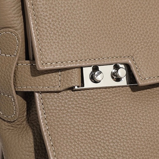 Women's Genuine Leather Large Capacity Tote Bag with Clasp Closure