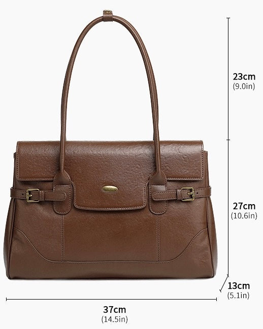 Women's Genuine Leather Large Shoulder Tote with Buckle Detail