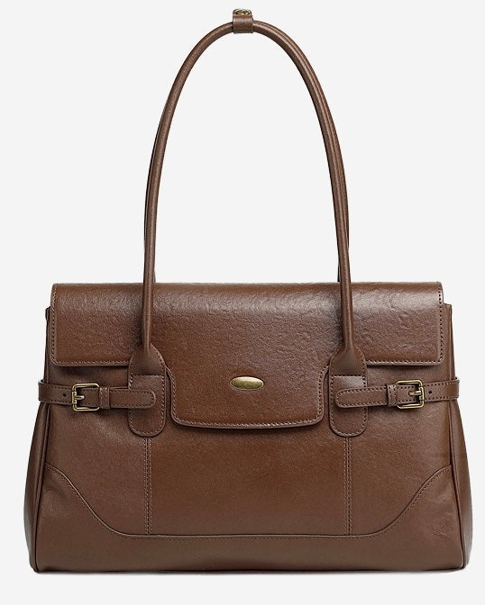Women's Genuine Leather Large Shoulder Tote with Buckle Detail