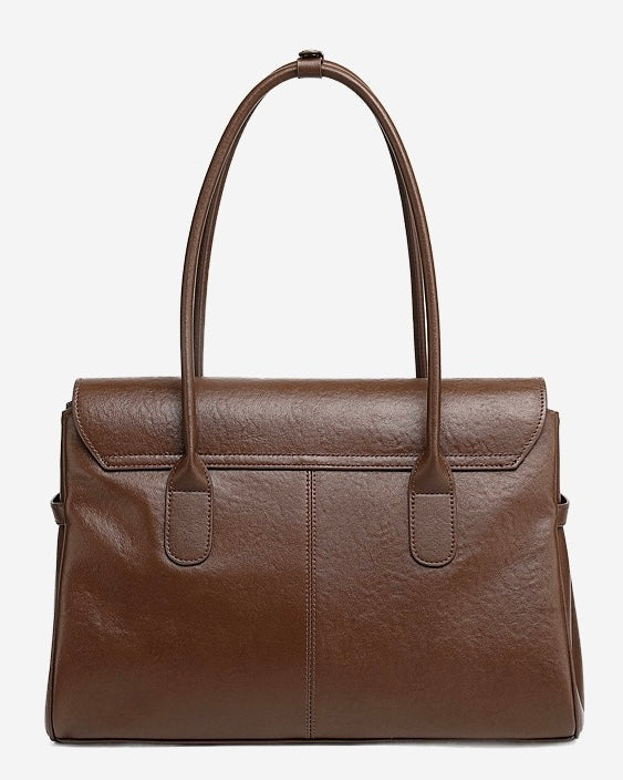 Women's Genuine Leather Large Shoulder Tote with Buckle Detail