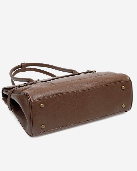 Women's Genuine Leather Large Shoulder Tote with Buckle Detail