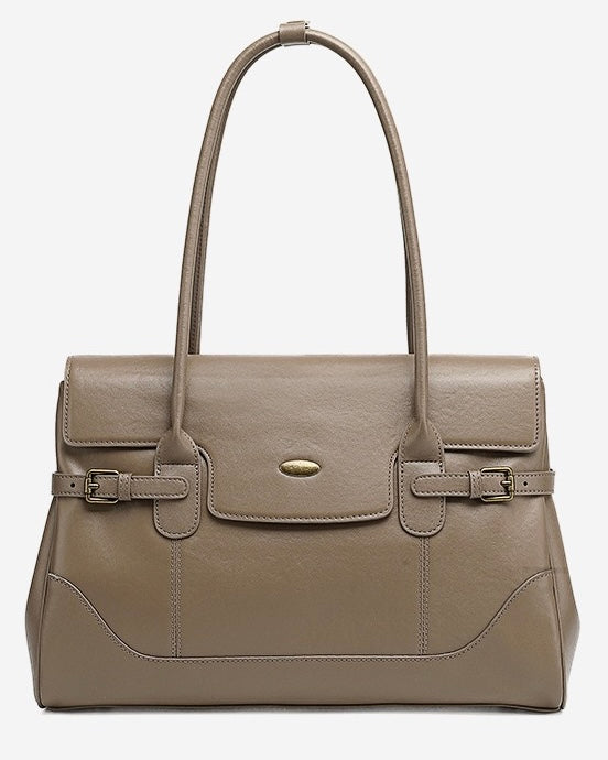Women's Genuine Leather Large Shoulder Tote with Buckle Detail