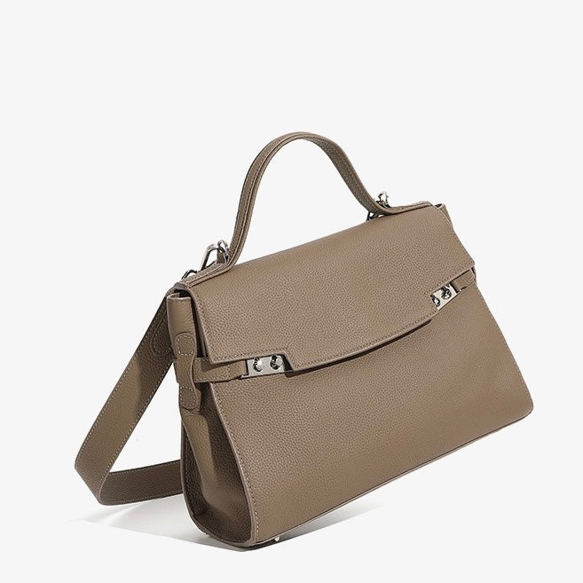 Women's Genuine Leather Large Capacity Tote Bag with Clasp Closure