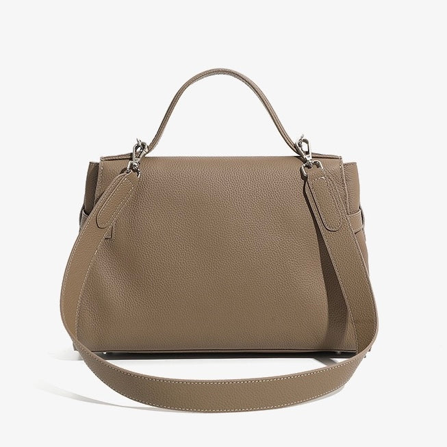 Women's Genuine Leather Large Capacity Tote Bag with Clasp Closure