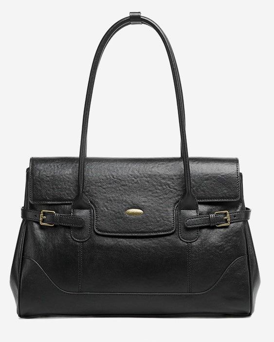 Women's Genuine Leather Large Shoulder Tote with Buckle Detail