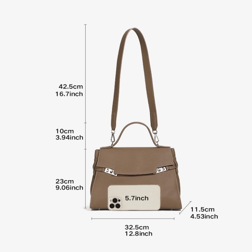 Women's Genuine Leather Large Capacity Tote Bag with Clasp Closure
