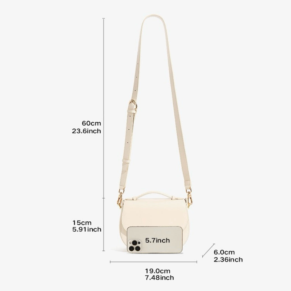 Women's Genuine Leather Compact Saddle Shoulder Bag with Clasp Closure