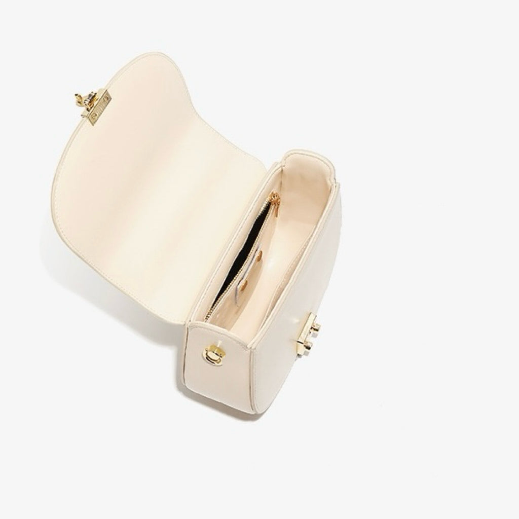 Women's Genuine Leather Compact Saddle Shoulder Bag with Clasp Closure