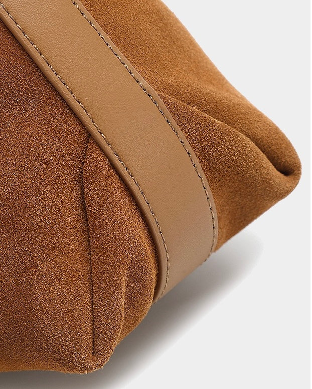 Women's Genuine Leather Suede Hobo Bag with Braided Detail