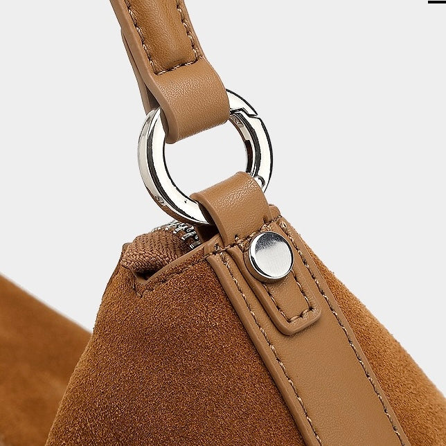 Women's Genuine Leather Suede Hobo Bag with Braided Detail