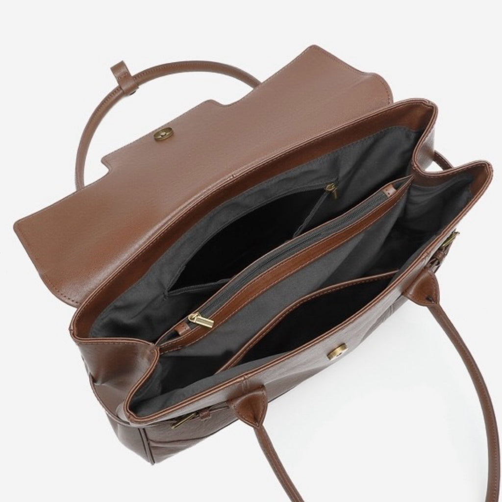 Women's Genuine Leather Large Shoulder Tote with Buckle Detail
