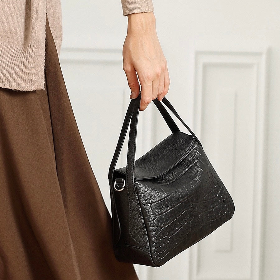 Women's Genuine Leather Croc Embossed Mini Crossbody Bag