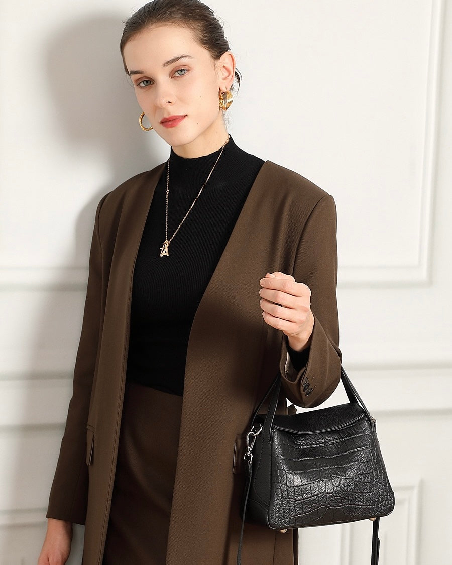 Women's Genuine Leather Croc Embossed Mini Crossbody Bag