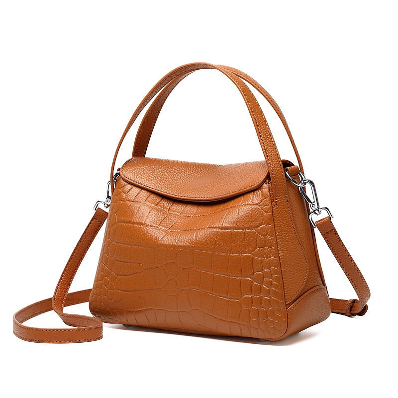 Women's Genuine Leather Croc Embossed Mini Crossbody Bag