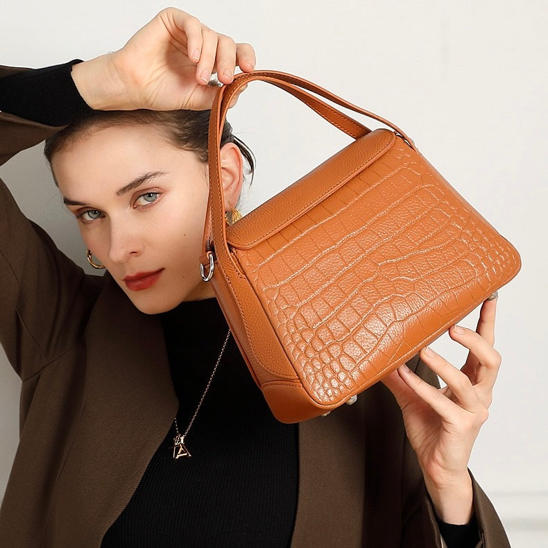 Women's Genuine Leather Croc Embossed Mini Crossbody Bag