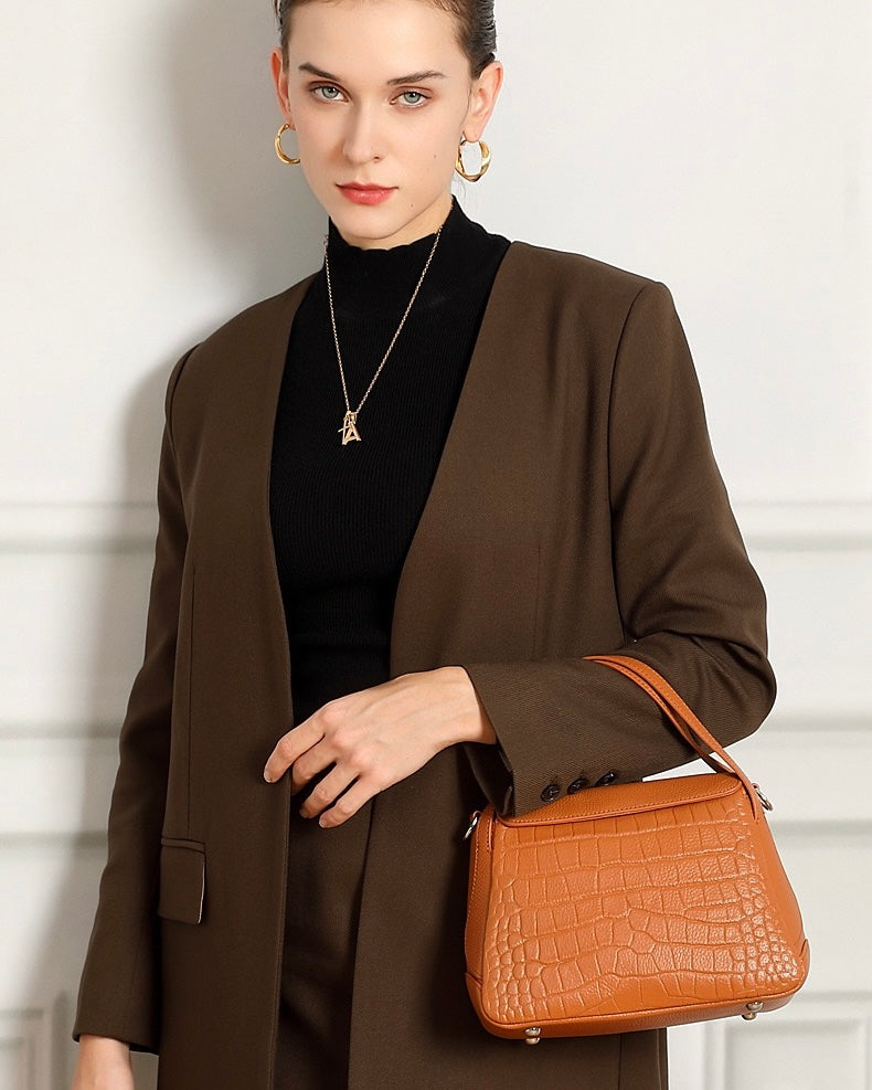 Women's Genuine Leather Croc Embossed Mini Crossbody Bag