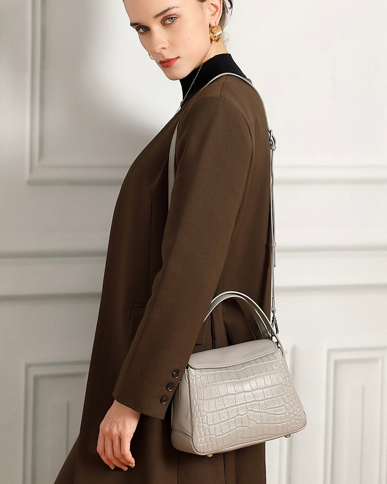 Women's Genuine Leather Croc Embossed Mini Crossbody Bag