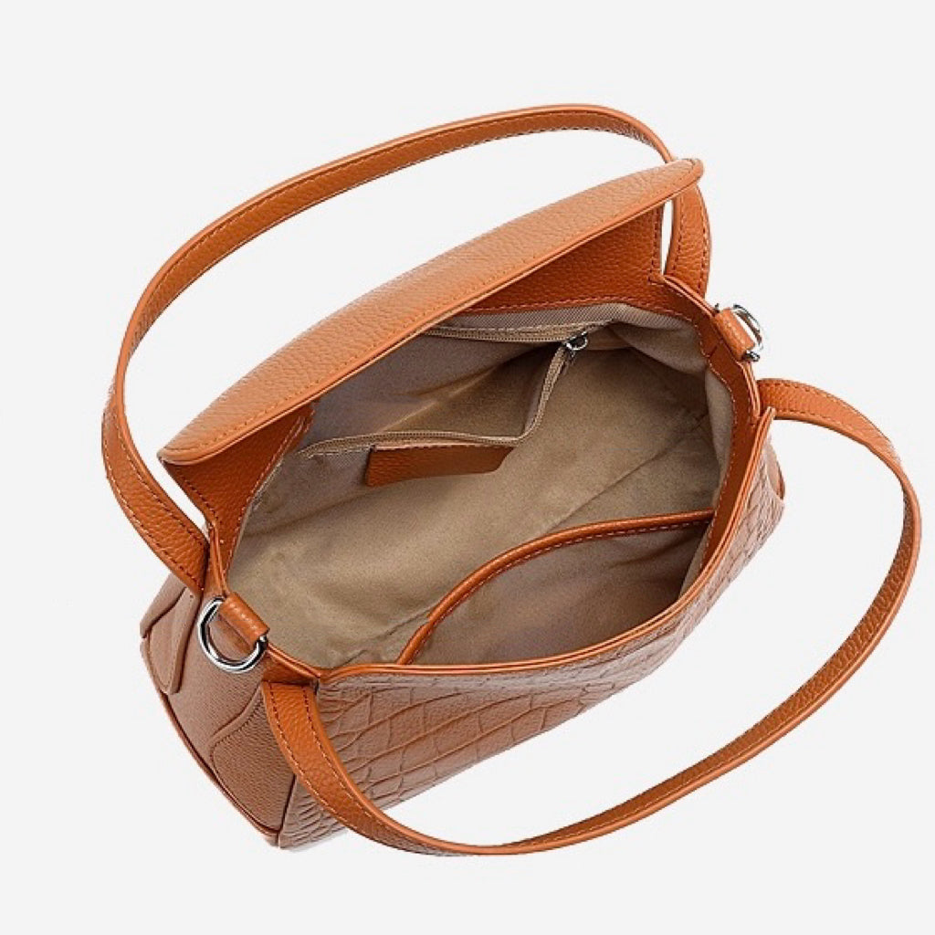 Women's Genuine Leather Croc Embossed Mini Crossbody Bag