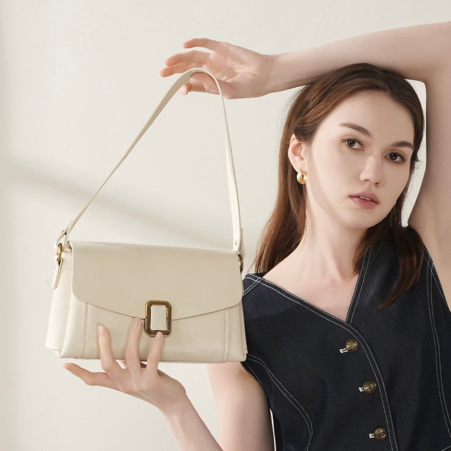 Women's Genuine Leather Commuter Tote Bag with Zipper Divider