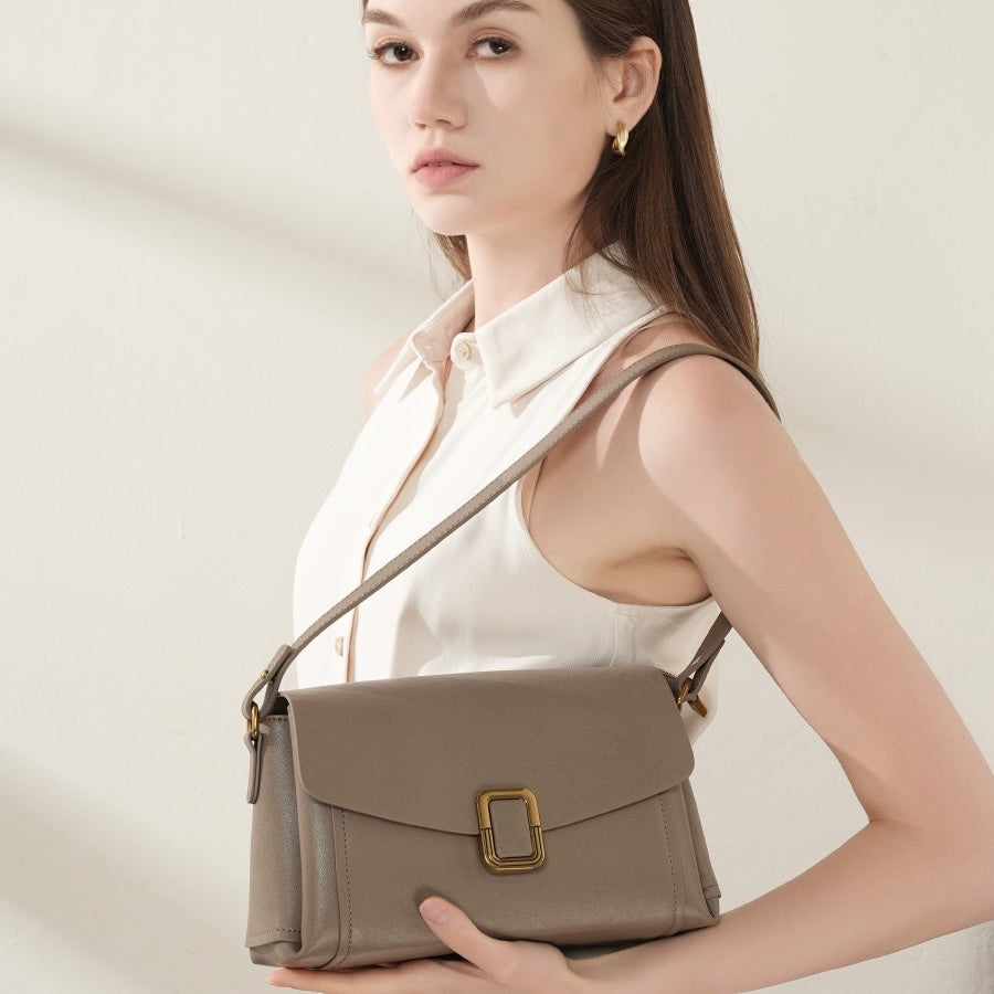 Women's Genuine Leather Commuter Tote Bag with Zipper Divider