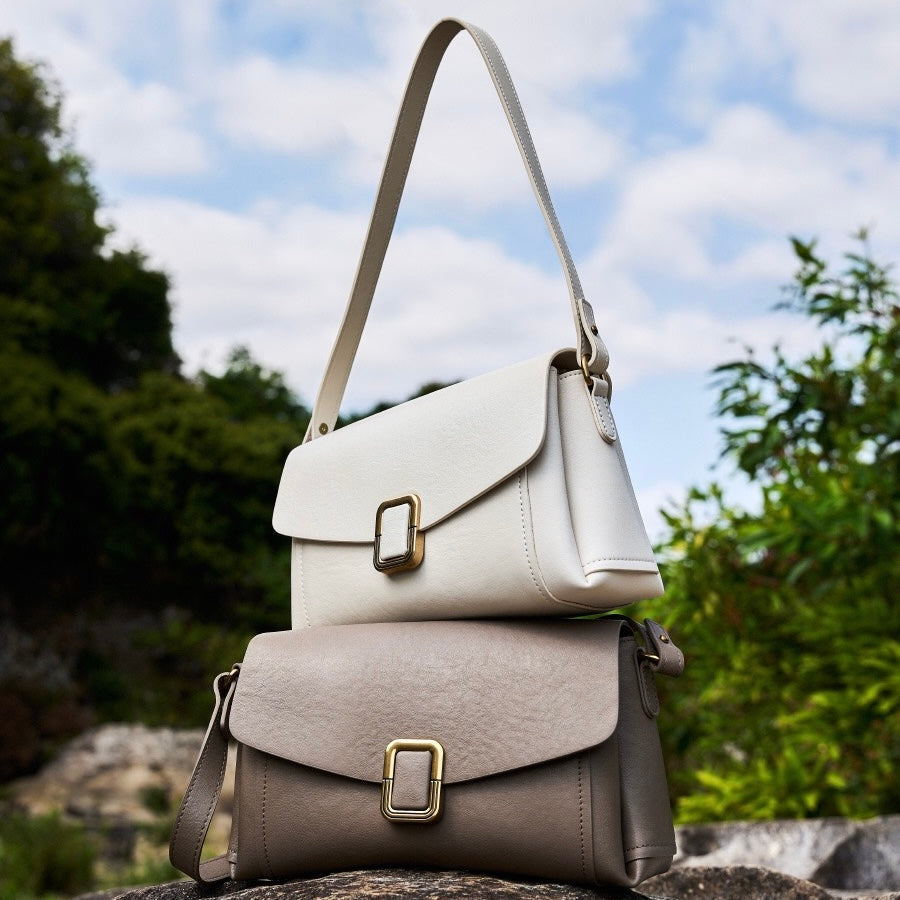 Women's Genuine Leather Commuter Tote Bag with Zipper Divider