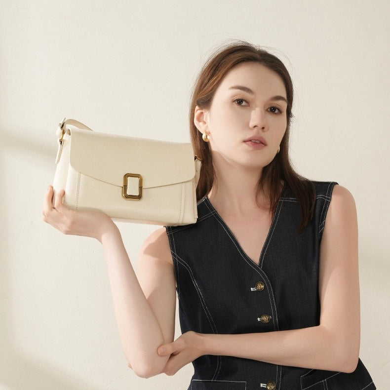 Women's Genuine Leather Commuter Tote Bag with Zipper Divider