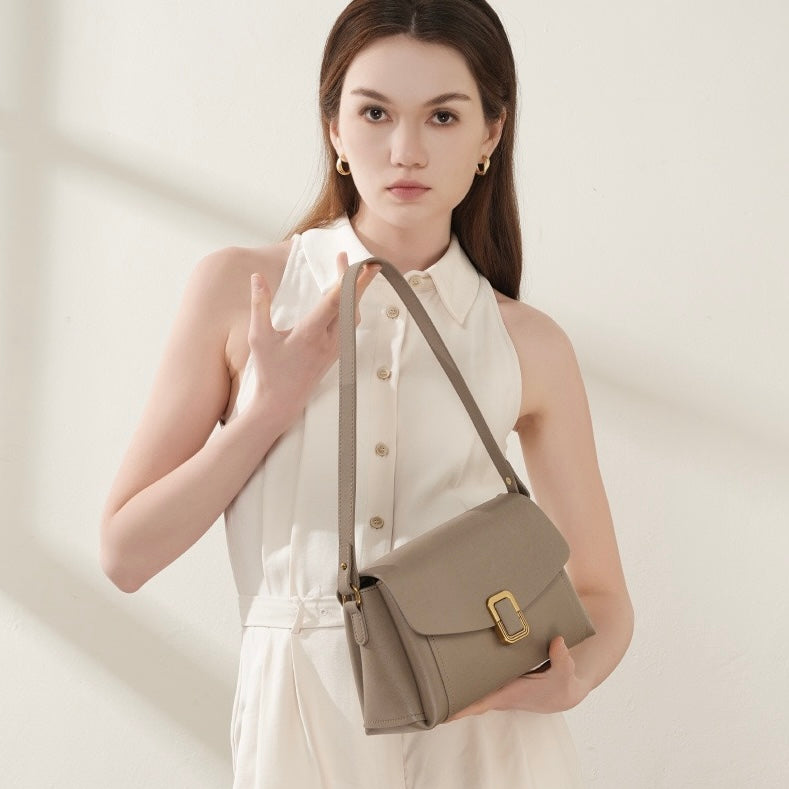 Women's Genuine Leather Commuter Tote Bag with Zipper Divider