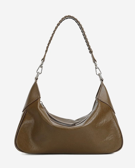 Women's Genuine Leather Braided Handle Hobo Shoulder Bag